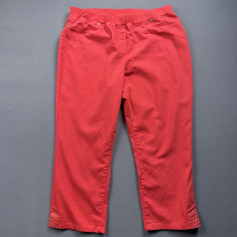 Hearts of Palm Red Capri Pants Plus Size 18 Studded Hem Pull On Stretch Casual‎